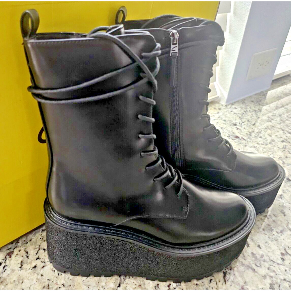 Circus NY by Sam Edelman Slater Black Faux Leather Combat Boots NWT Size 8.5
